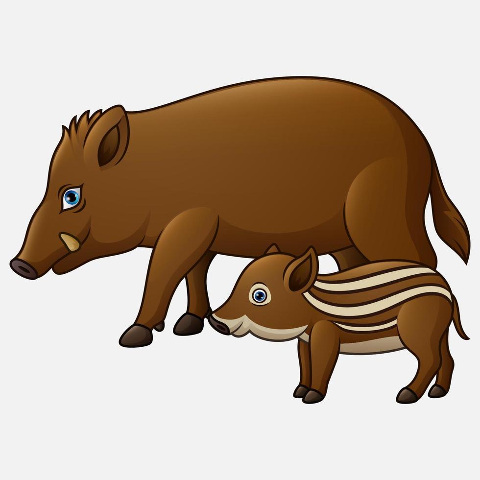 Cartoon wild boar and piglet vector