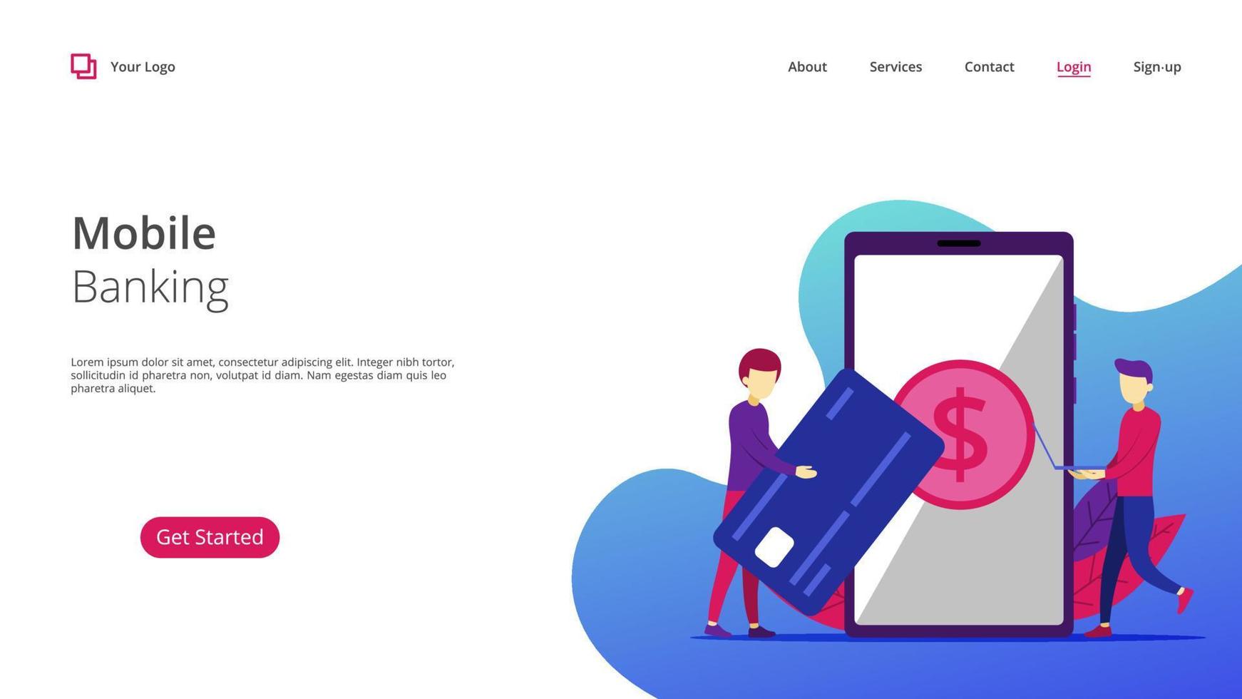 Processing of mobile banking payments from credit card on the screen vector