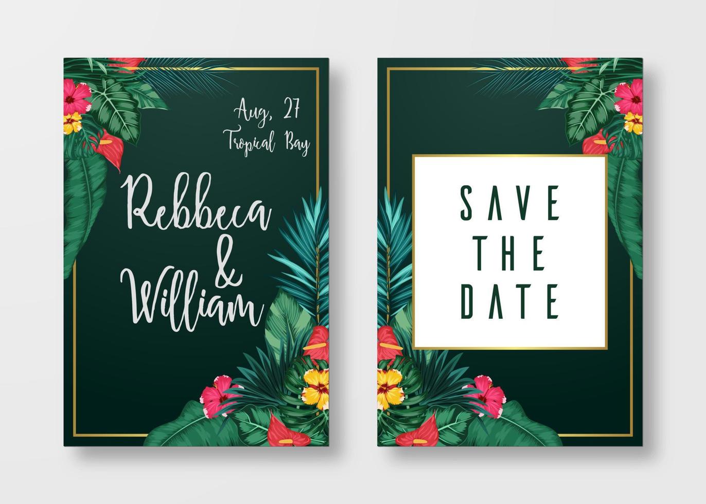 Floral card set Wedding Invitation, save the date, and frame vector