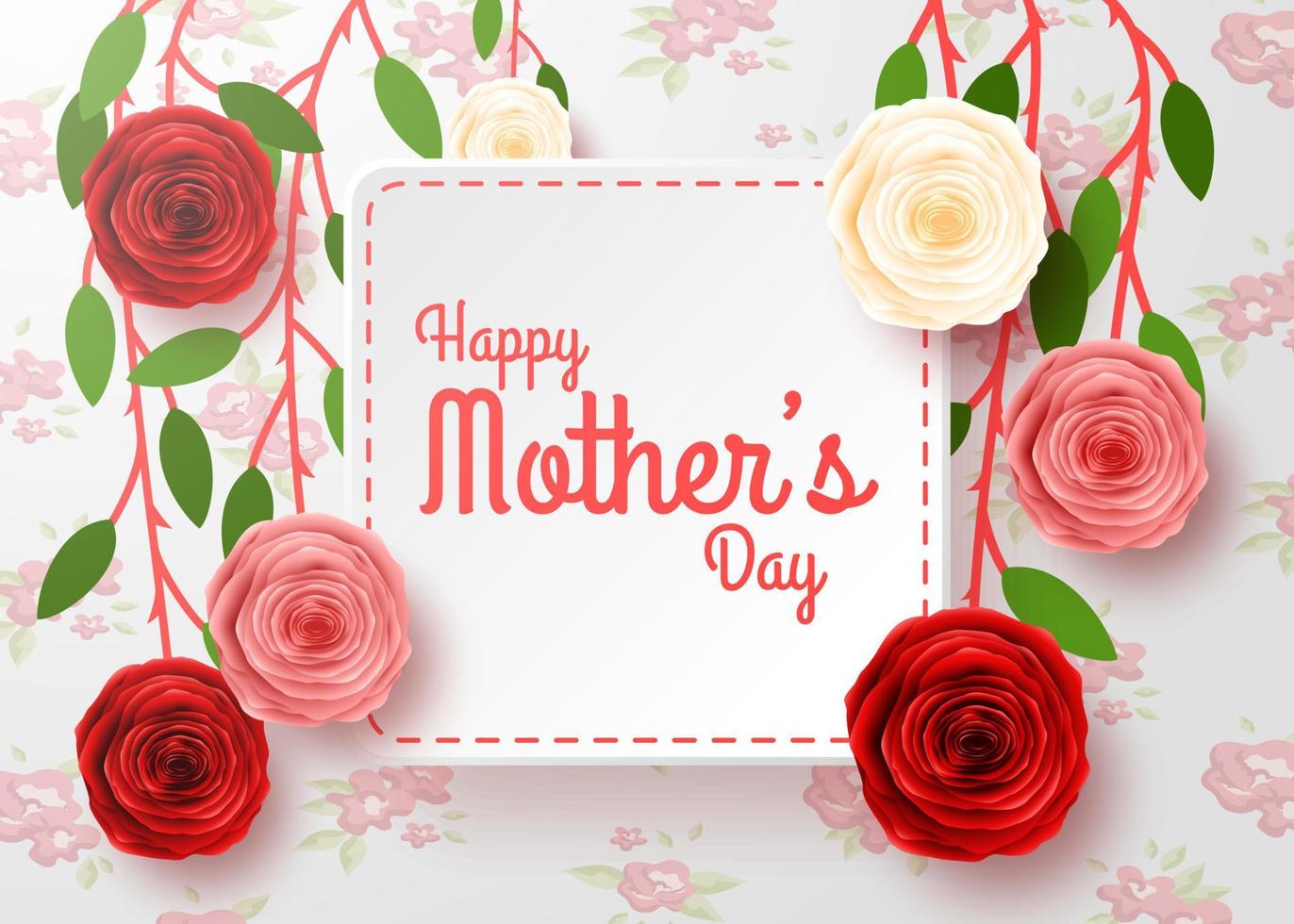 Happy Mother's Day with rose flowers and hearts vector