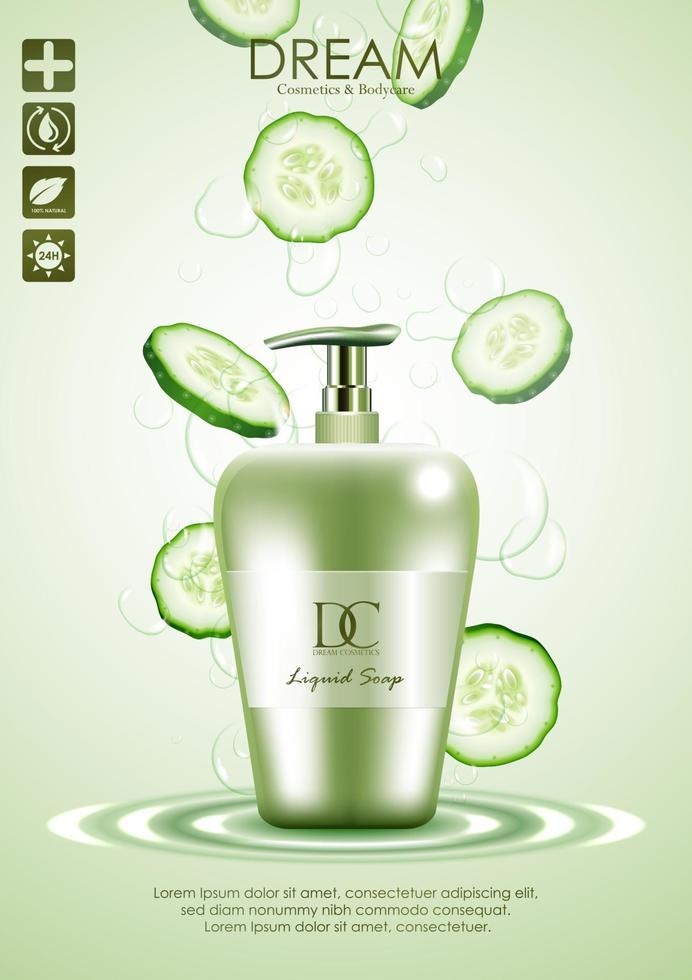 Body wash Natural product with cucumber vector