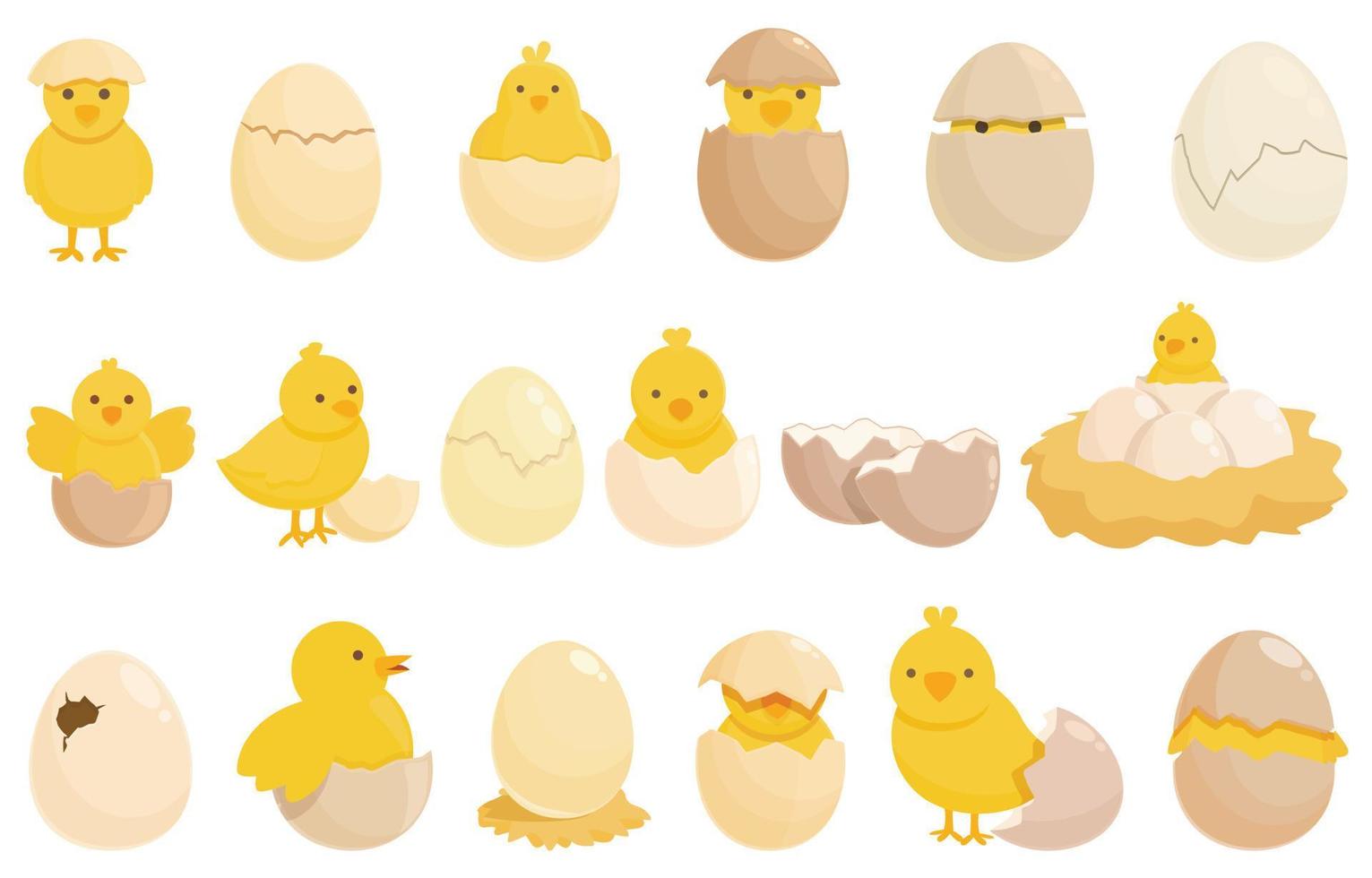 conjunto de iconos de incubación de pollo vector de dibujos animados. nido de huevos