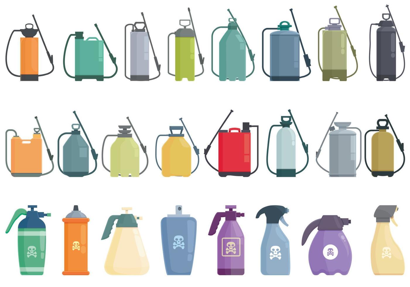 conjunto de iconos de rociadores de pesticidas vector de dibujos animados. jardín de presión