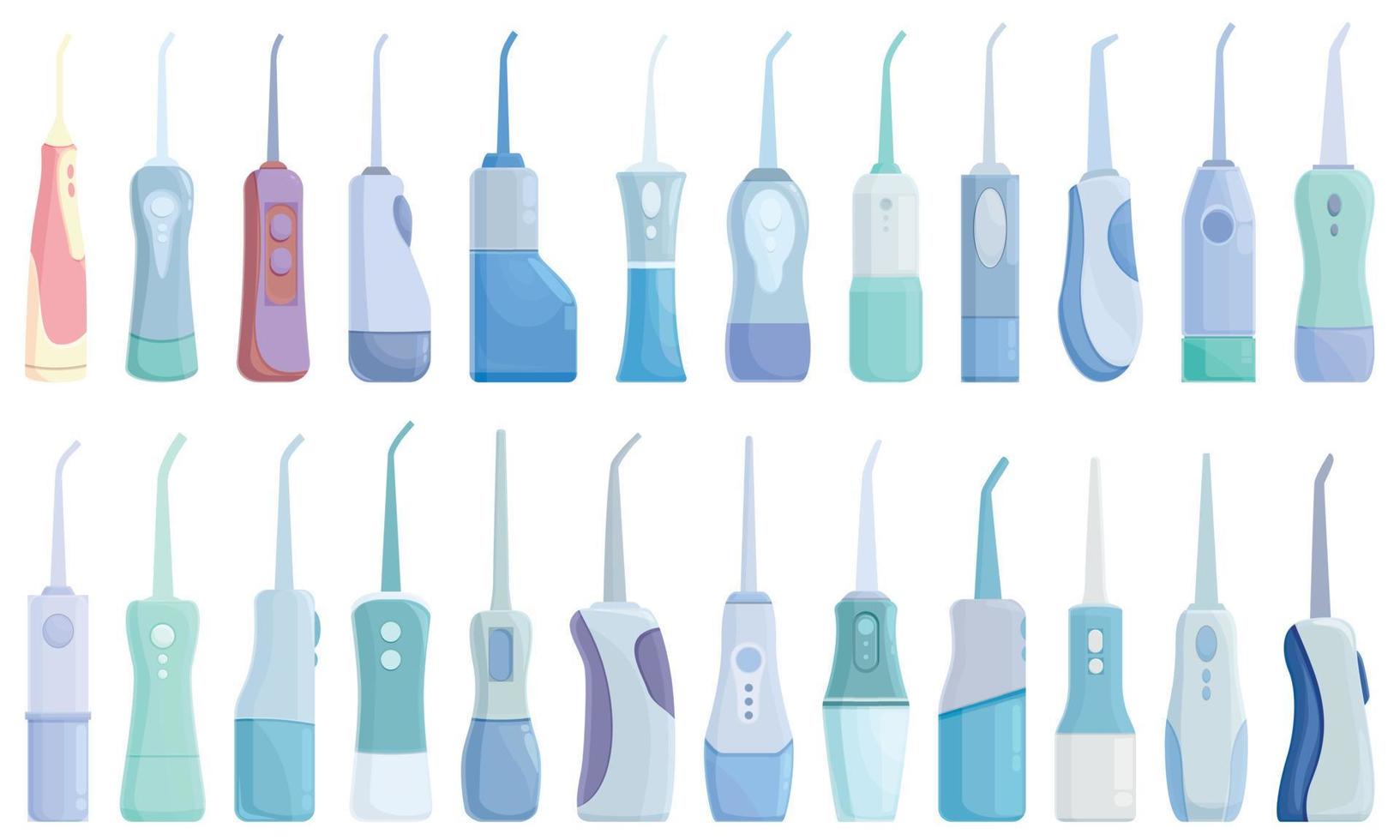 Irrigator for teeth icons set cartoon vector. Teeth water vector