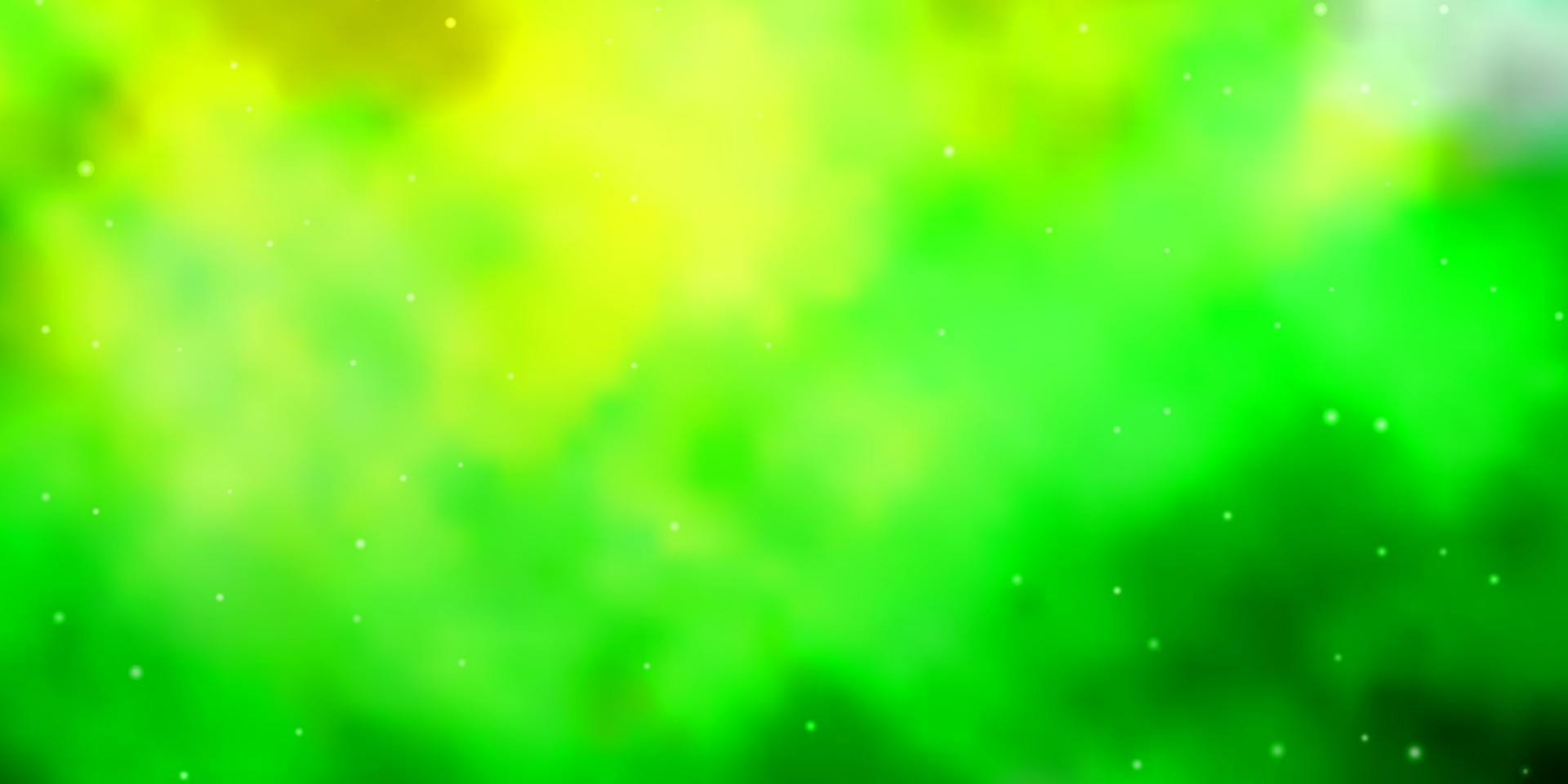 Fondo de vector verde claro, amarillo con estrellas pequeñas y grandes.