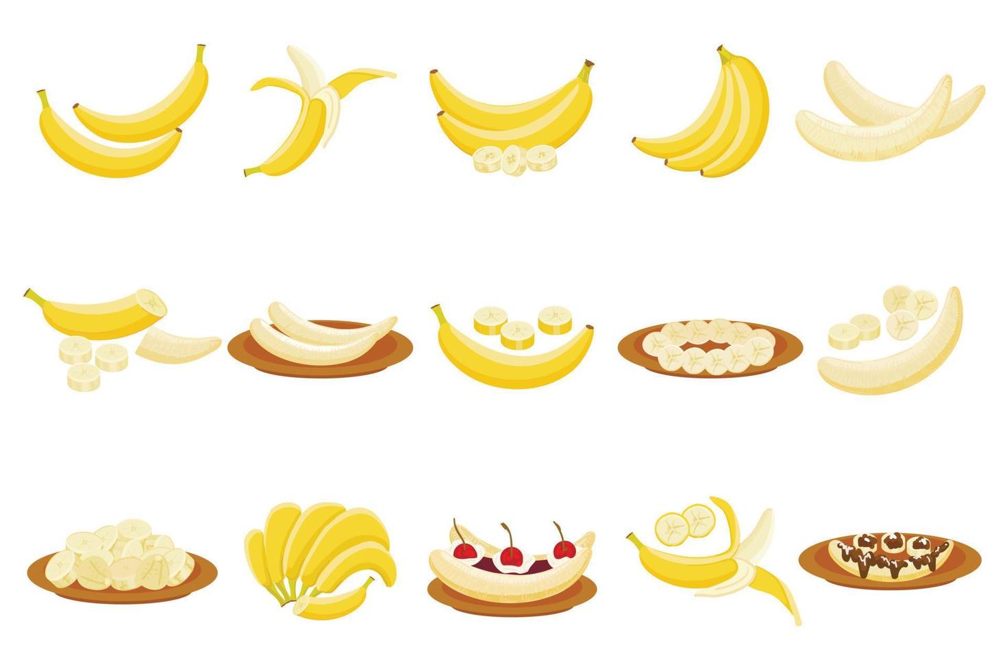 Banana icons set cartoon vector. Monkey peel vector
