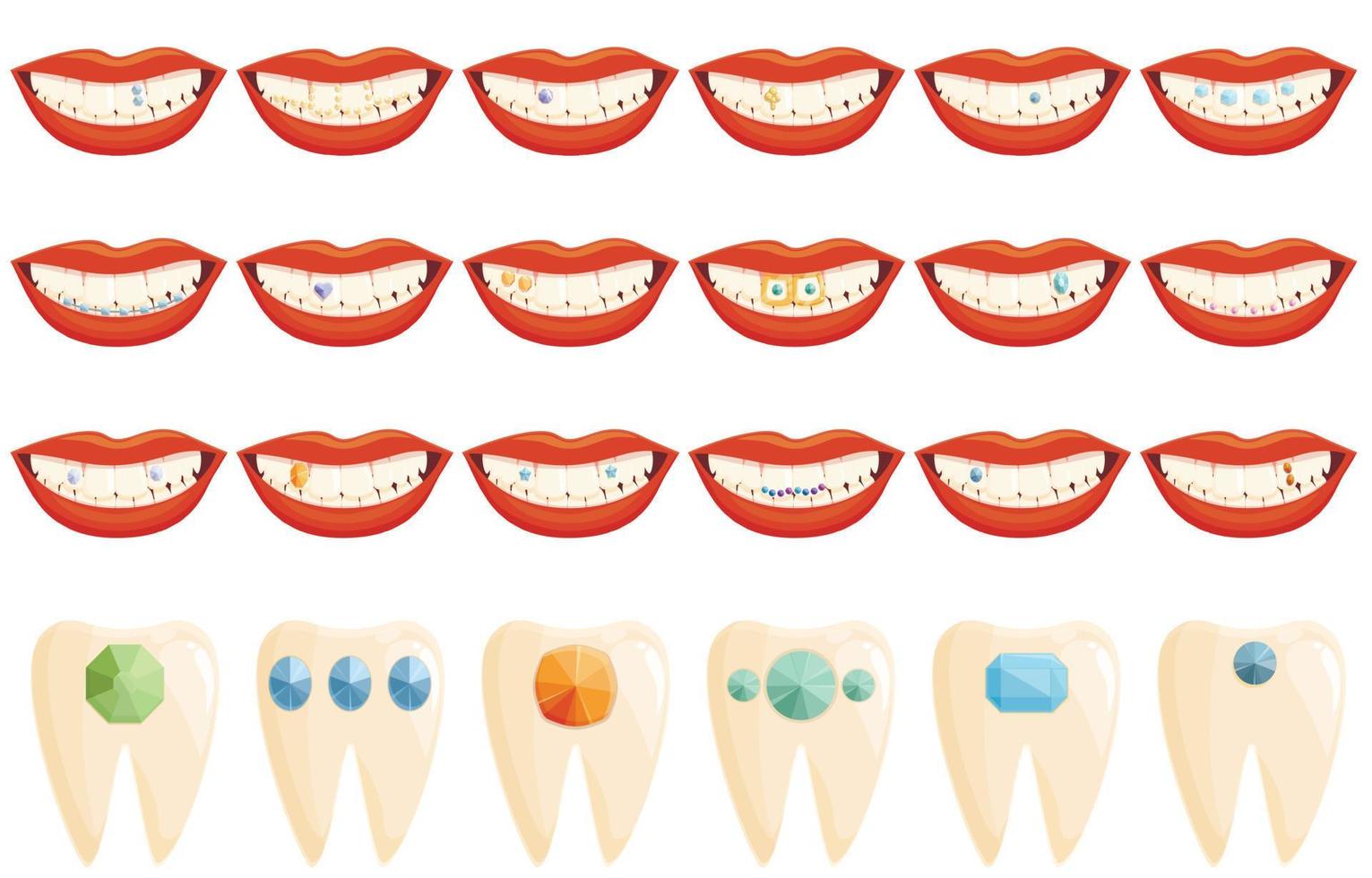 Tooth gems icons set cartoon vector. Dental care vector