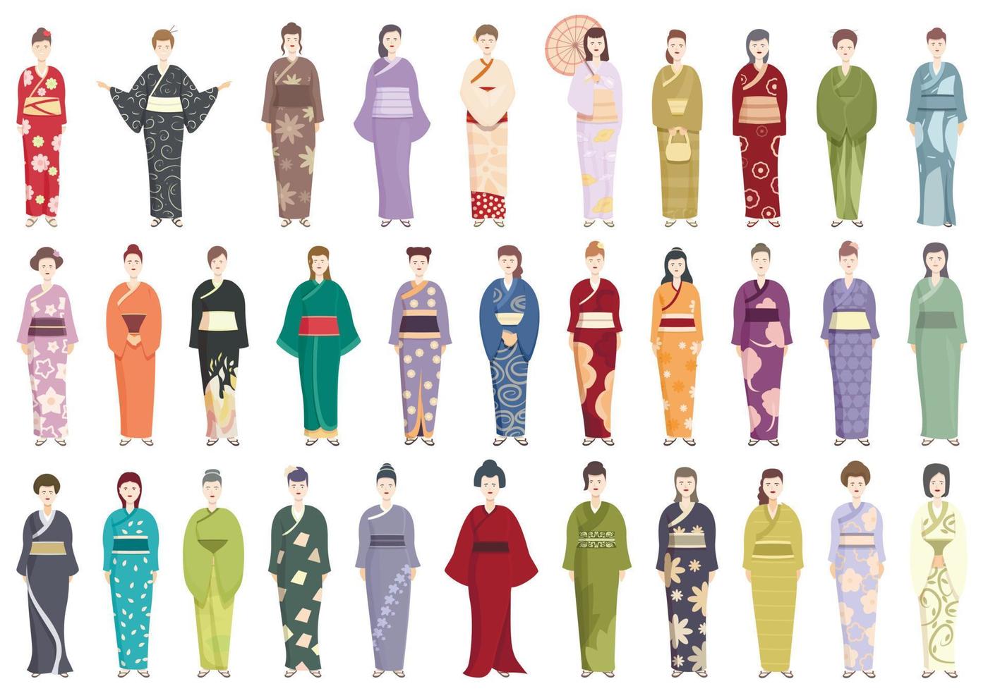 Kimono icons set cartoon vector. Asian geisha vector