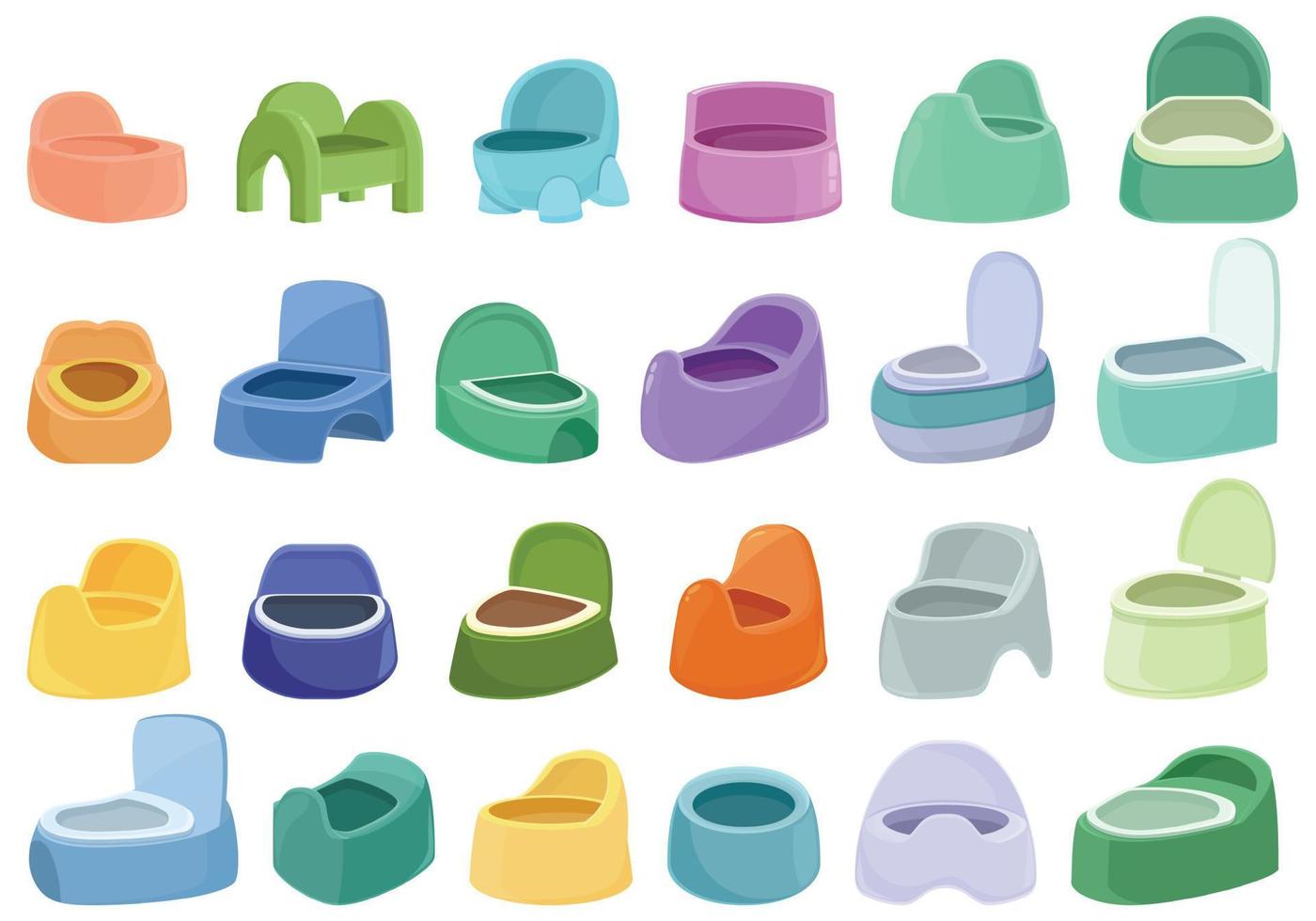 Childrens potty icons set cartoon vector. Baby toilet vector