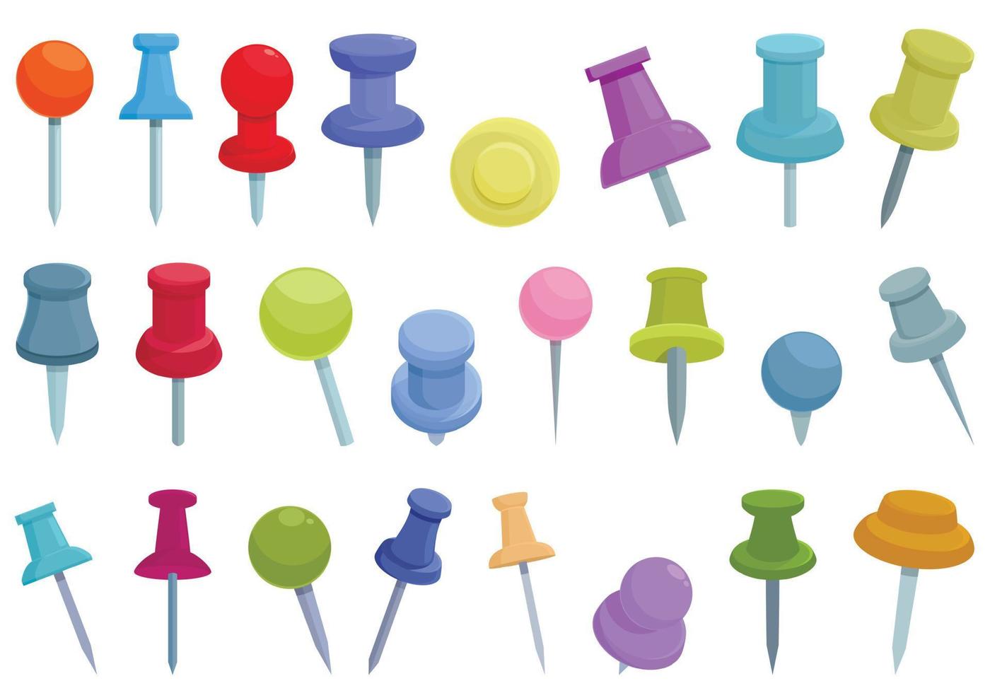 Push pin thumbtack icons set cartoon vector. Paper office vector