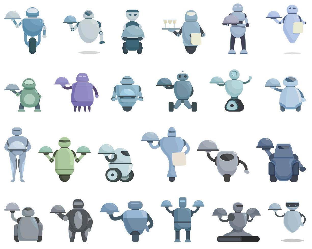 conjunto de iconos de robot camarero vector de dibujos animados. servicio domestico