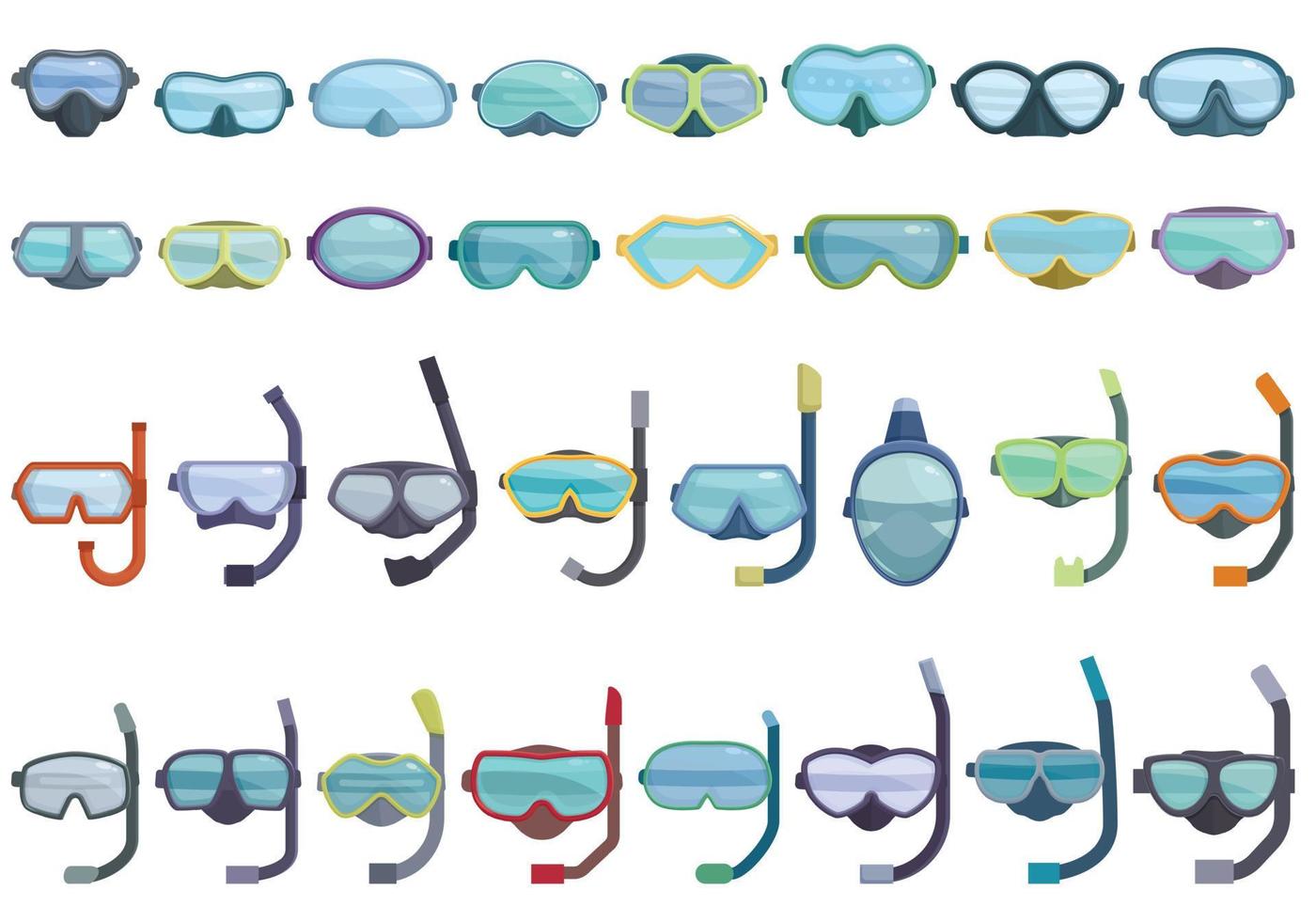 Diving mask icons set cartoon vector. Dive swim vector