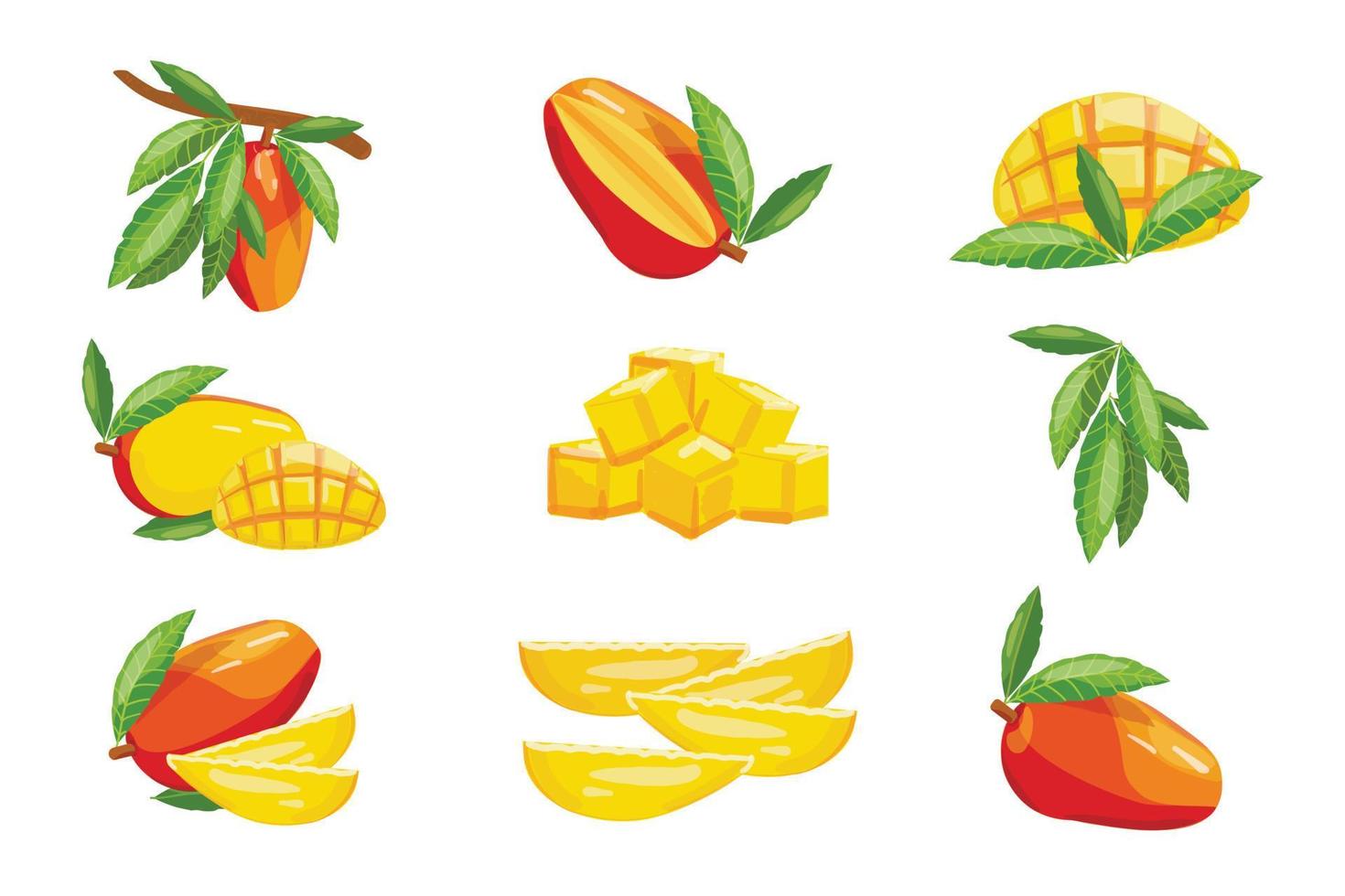 conjunto de iconos de mango vector de dibujos animados. rebanadas de mango