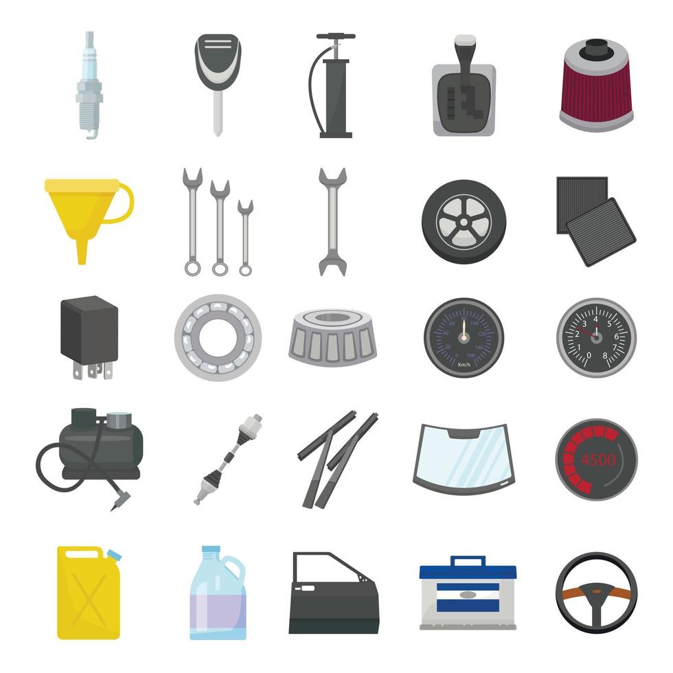 Car parts icons set cartoon vector. Car engine vector