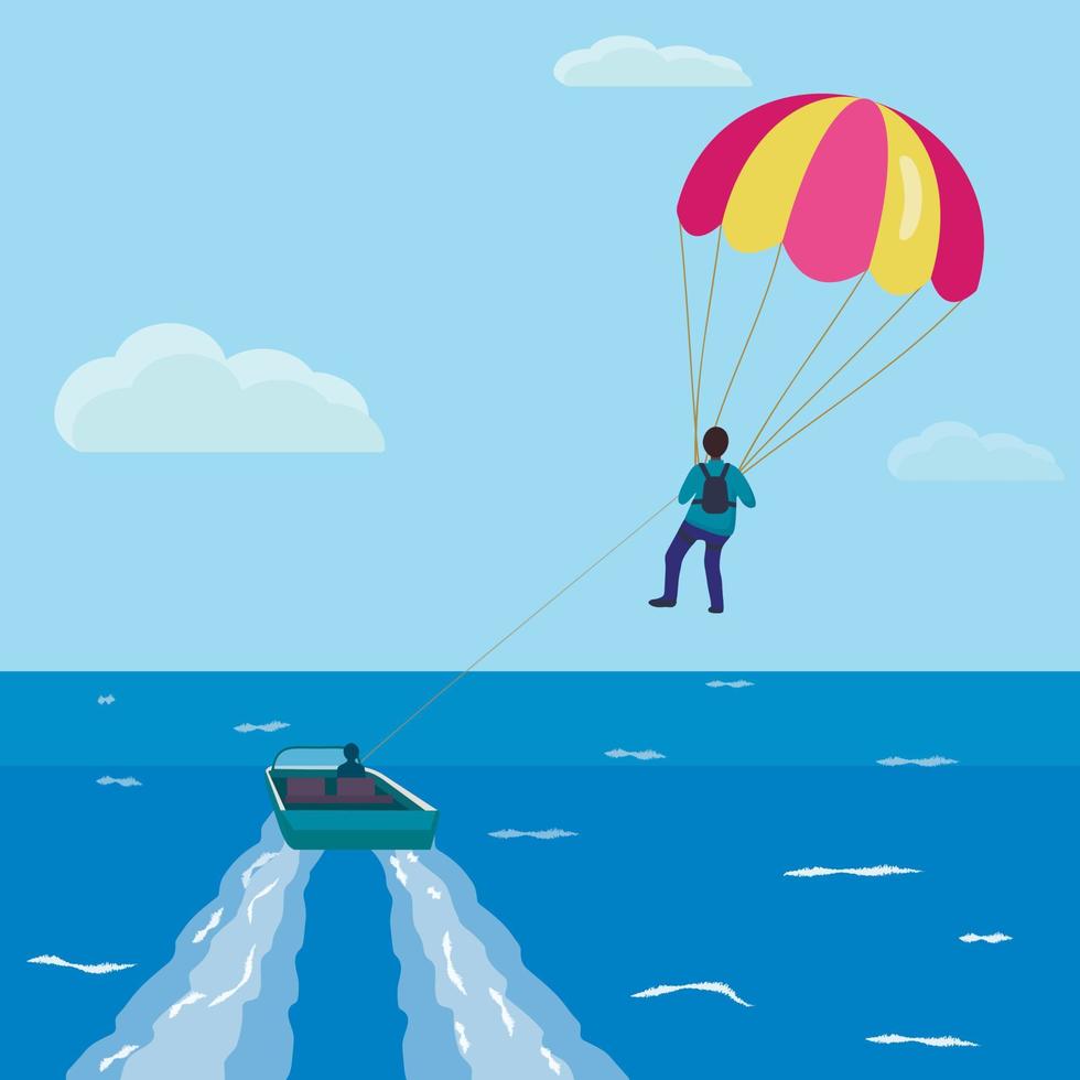 vector de dibujos animados de banner de concepto de parapente. barco de paracaídas