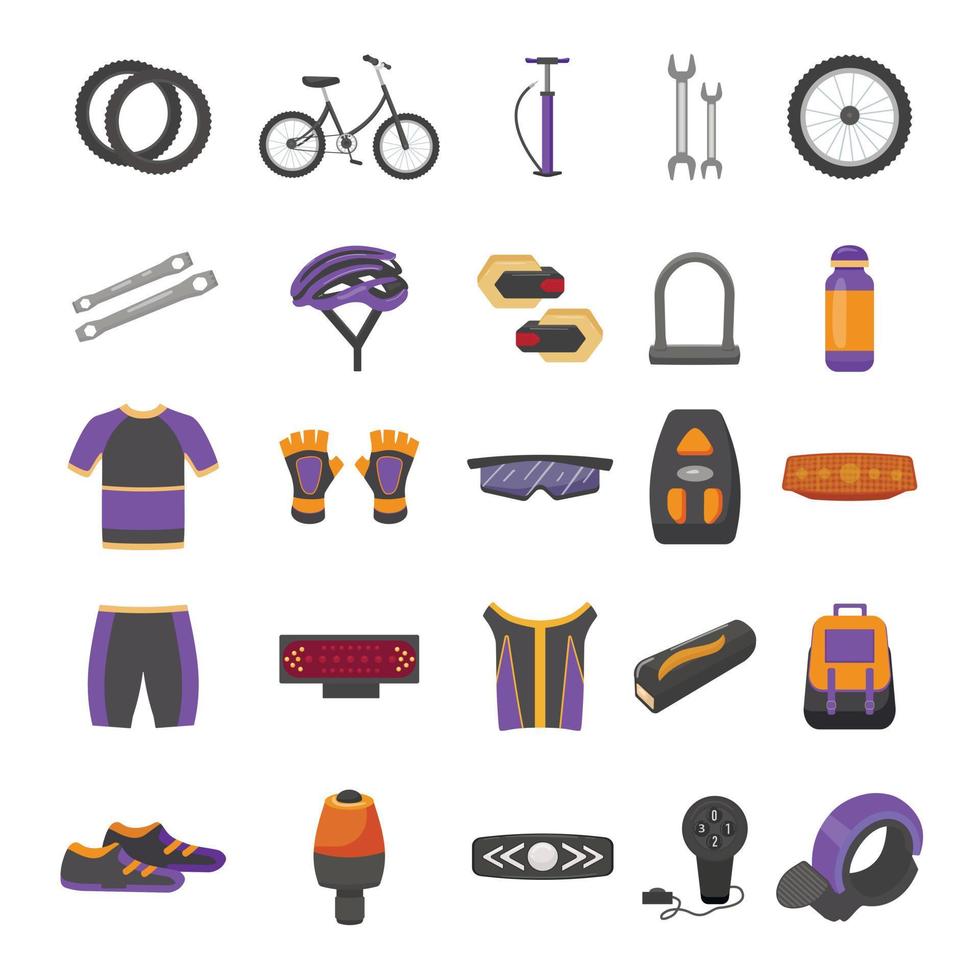 Cycling equipment icons set cartoon vector. Bike equipment vector