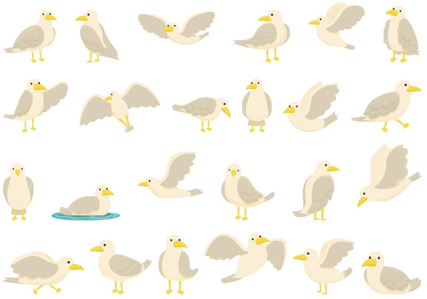 conjunto de iconos de gaviota vector de dibujos animados. animal ave marina