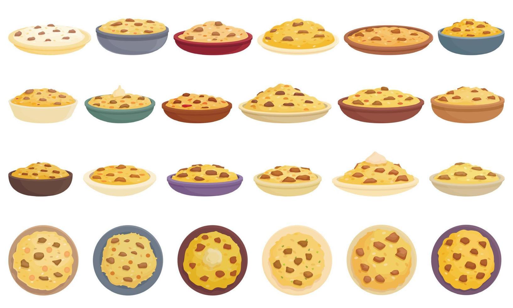 Pilaf icons set cartoon vector. Asian arabic vector
