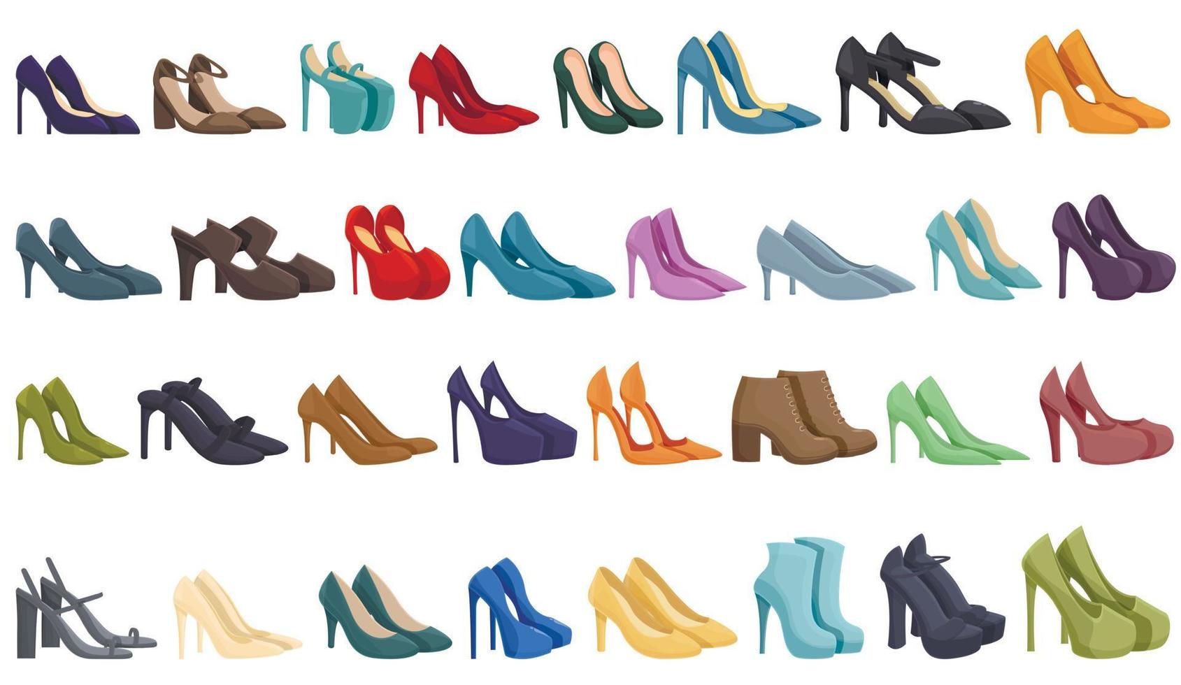 iconos de zapatos de mujer de tacones altos establecer vector de dibujos animados. tacón de niña