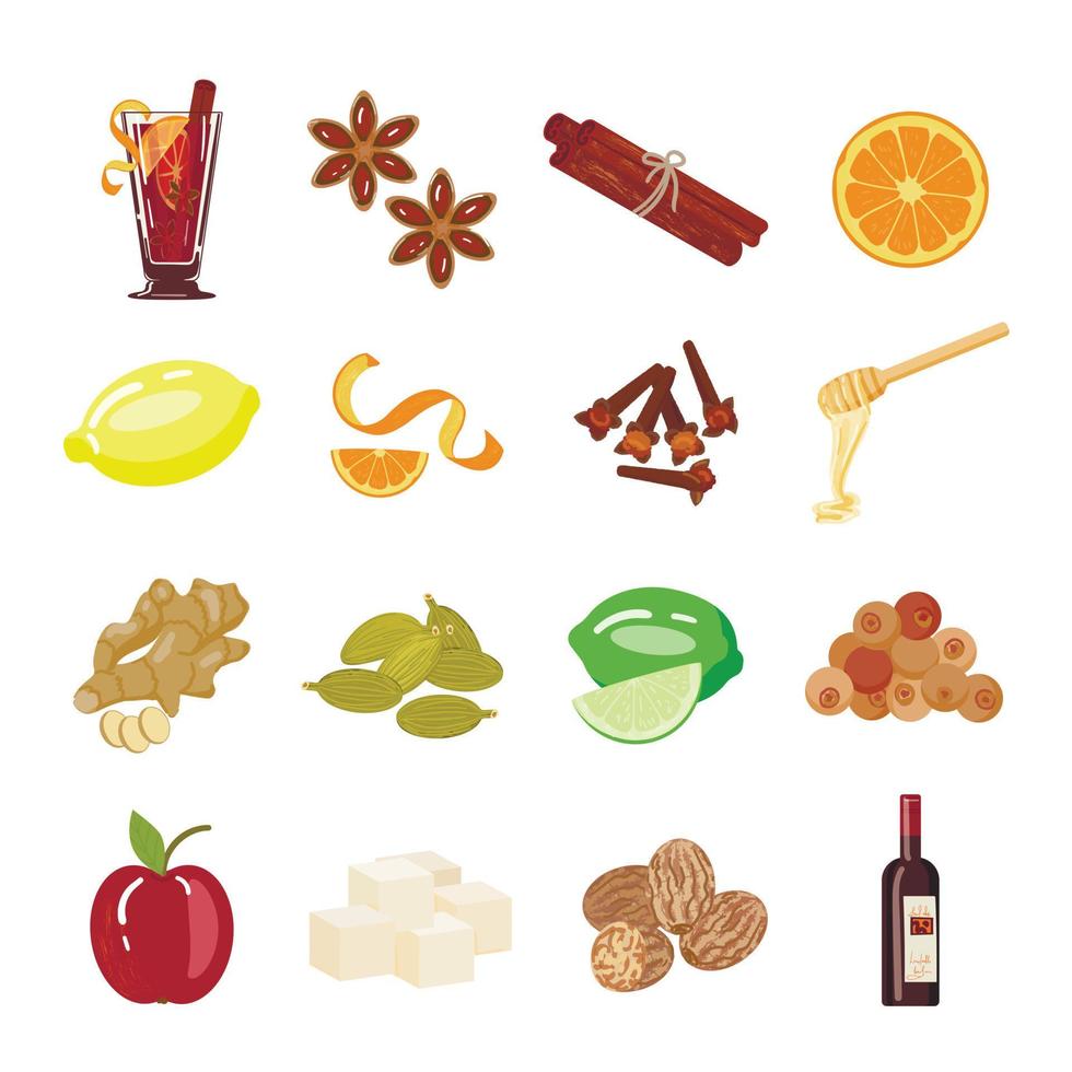 Mulled wine icons set cartoon vector. Red wine vector