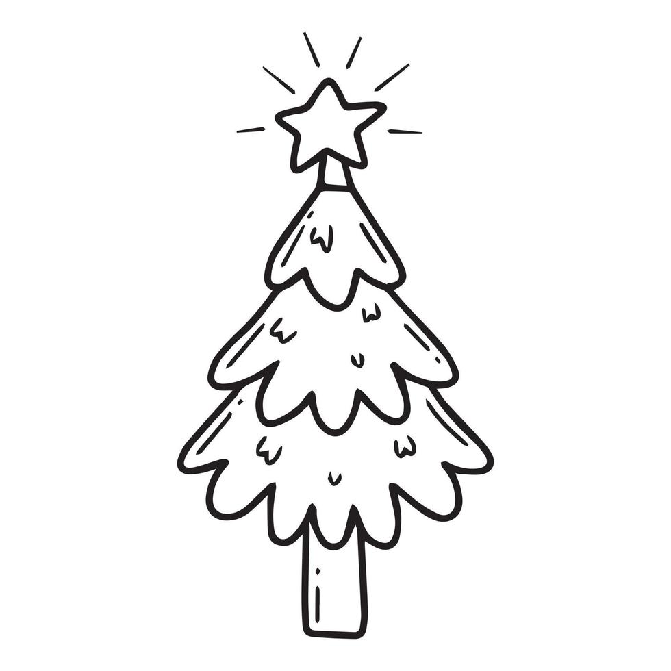 libro para colorear arbol de navidad. libro de colorear para niños. estilo  garabato. ilustración vectorial de un árbol de navidad con una estrella.  12407538 Vector en Vecteezy