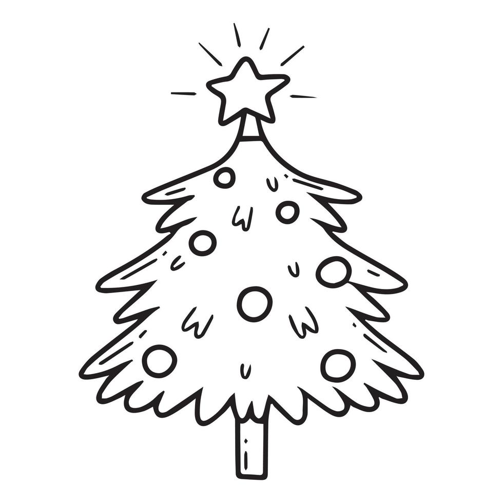 libro para colorear arbol de navidad. libro de colorear para niños. estilo  garabato. ilustración vectorial de un árbol de navidad con una estrella y  bolas. 12407550 Vector en Vecteezy