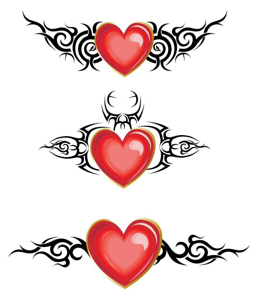 Decorative set of hearts tattoo design vector