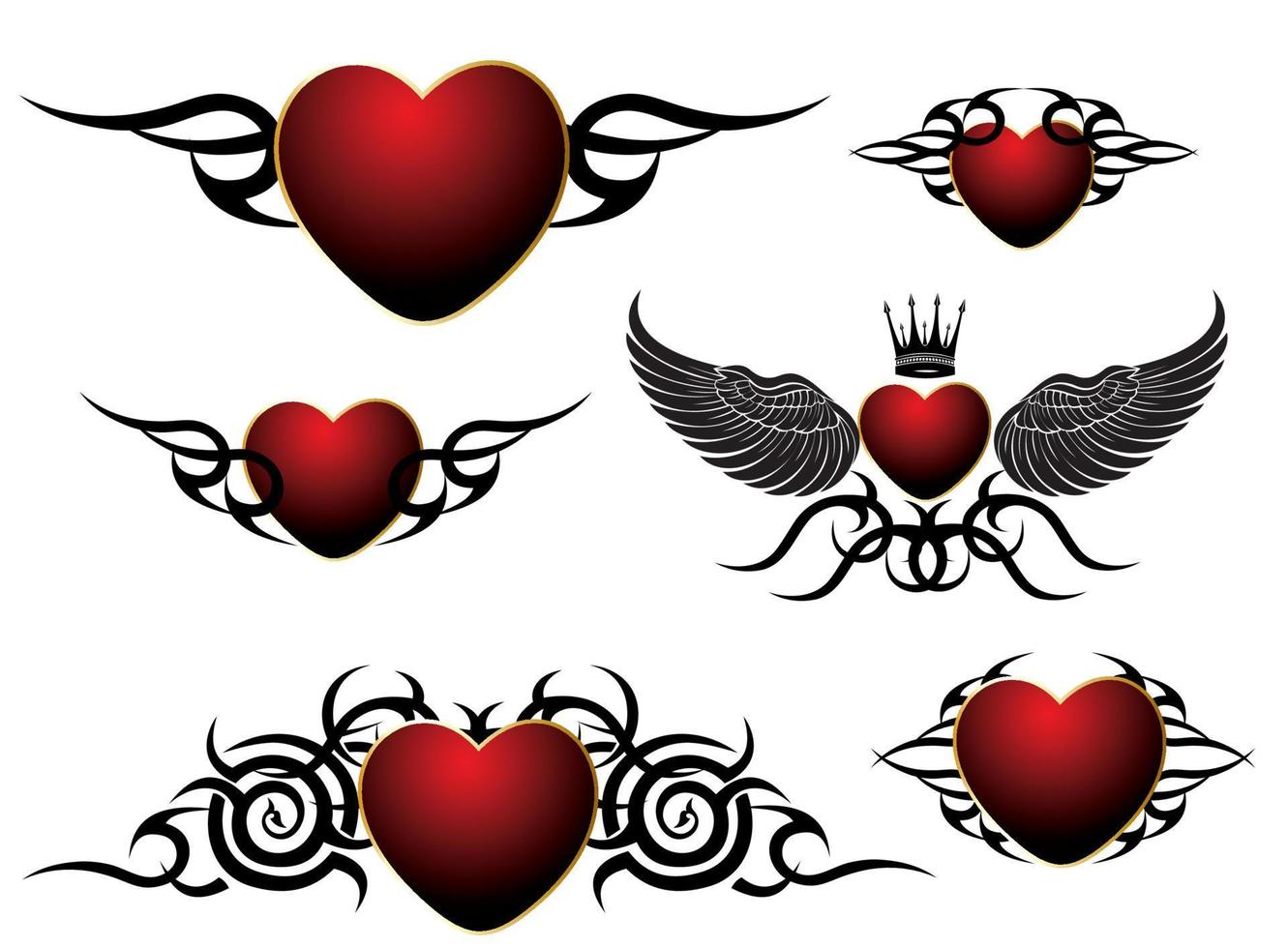 conjunto de diseño de tatuajes de corazones. vector