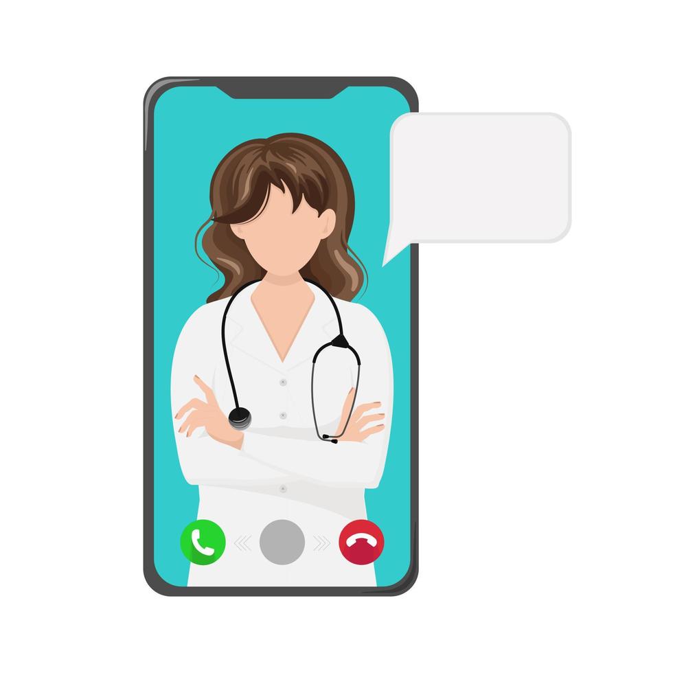Doctor on phone screen. Doctor's call vector