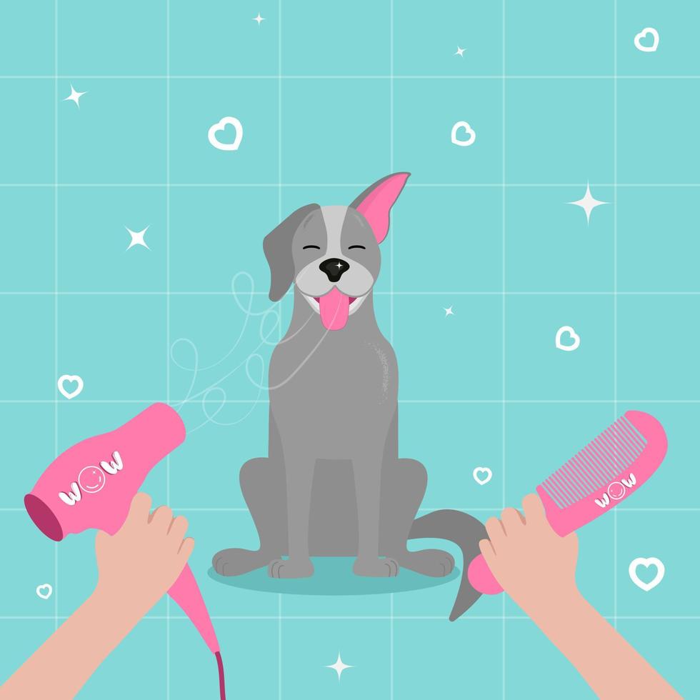 aseo. spa para perros y servicios de cuidado de perros. perritos felices toman un baño en estilo de dibujos animados vector