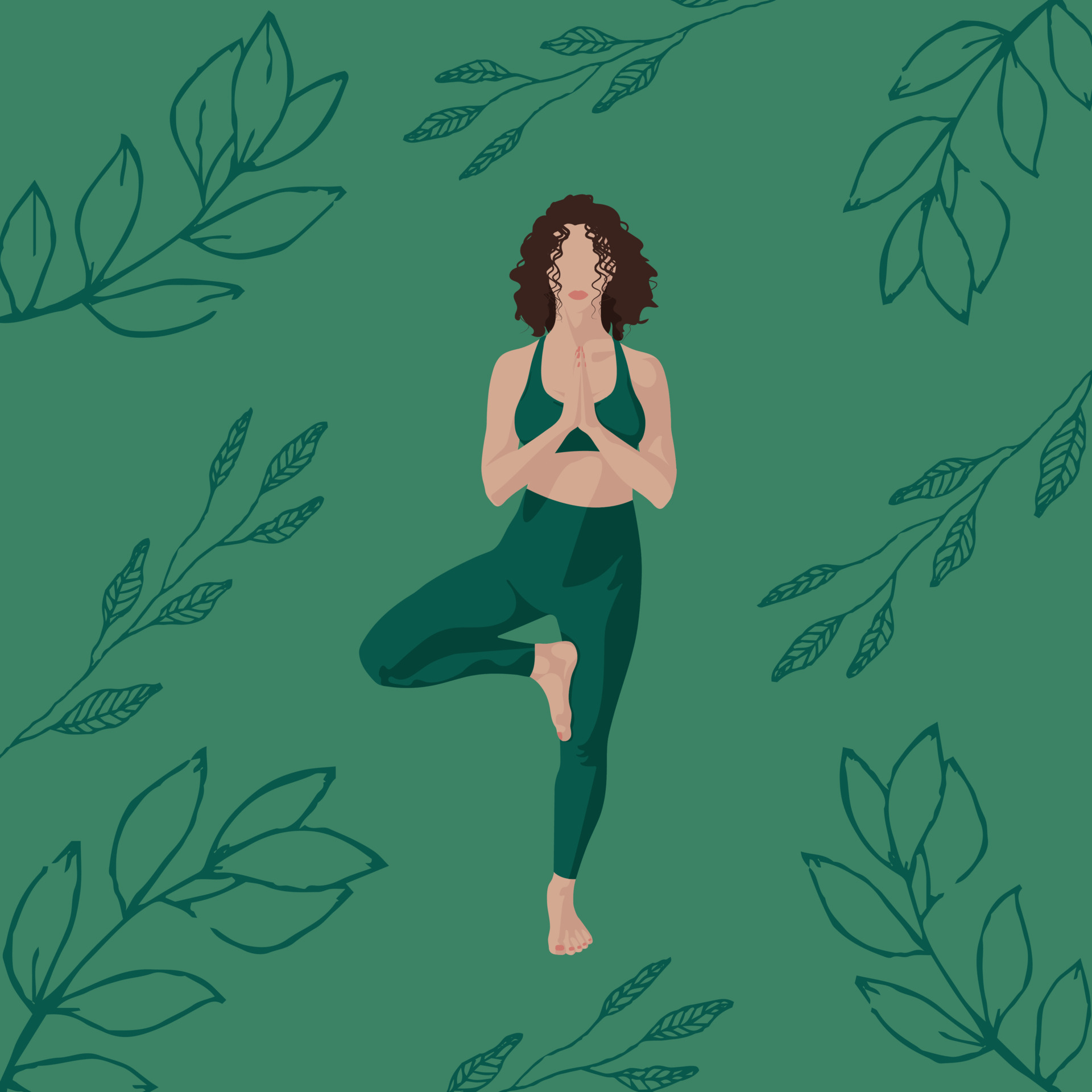 Poster, The girl is engaged in yoga, yoga, fair-skinned, dark green  background, twigs of leaves. vector illustration 12407592 Vector Art at  Vecteezy