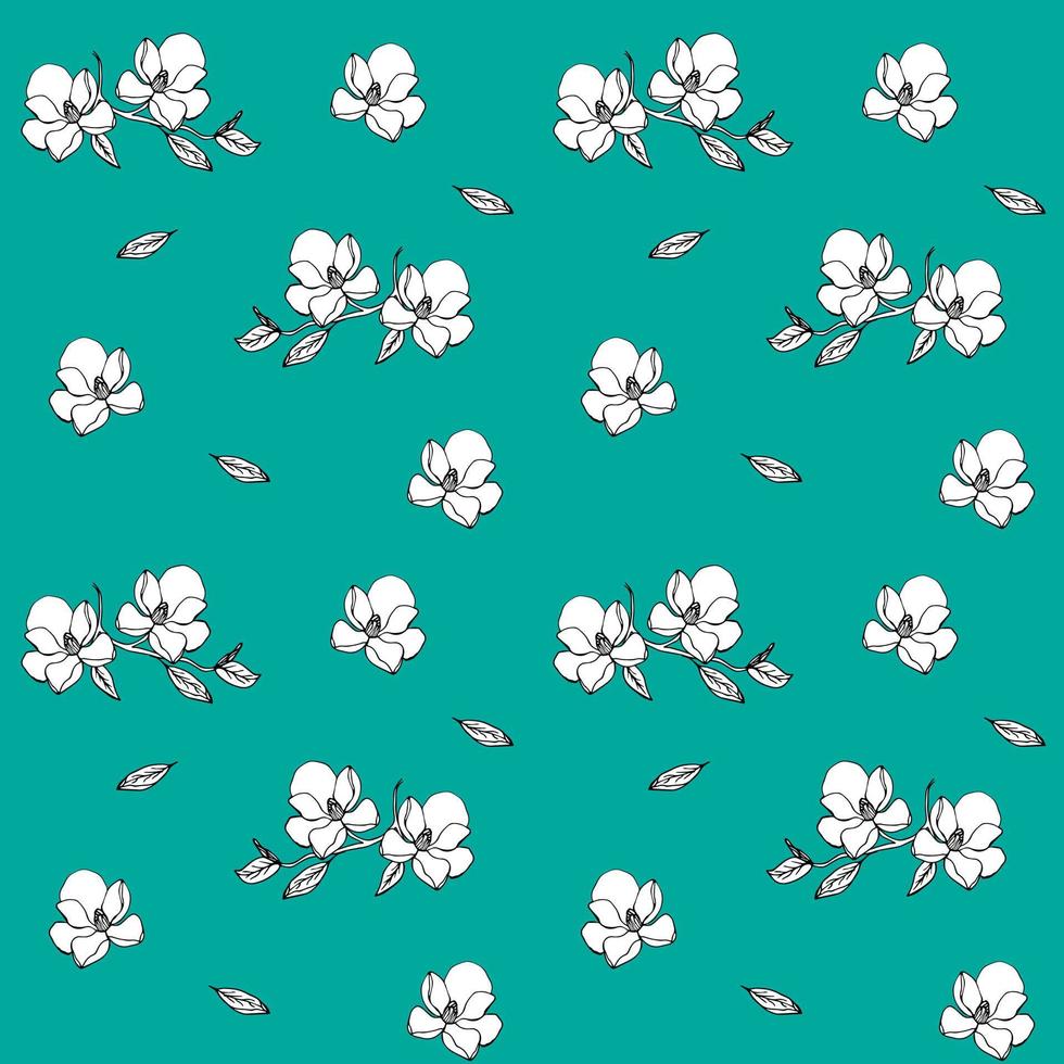 patrón de flores blancas sobre un fondo turquesa vector