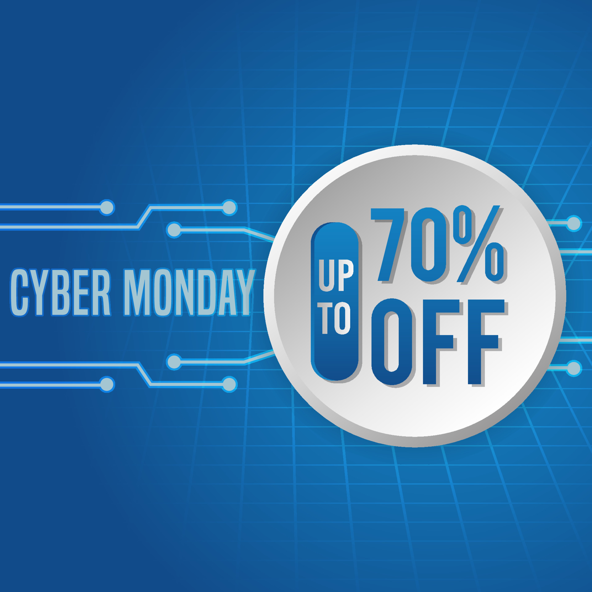 blue Cyber monday technology background with text inside circle vector