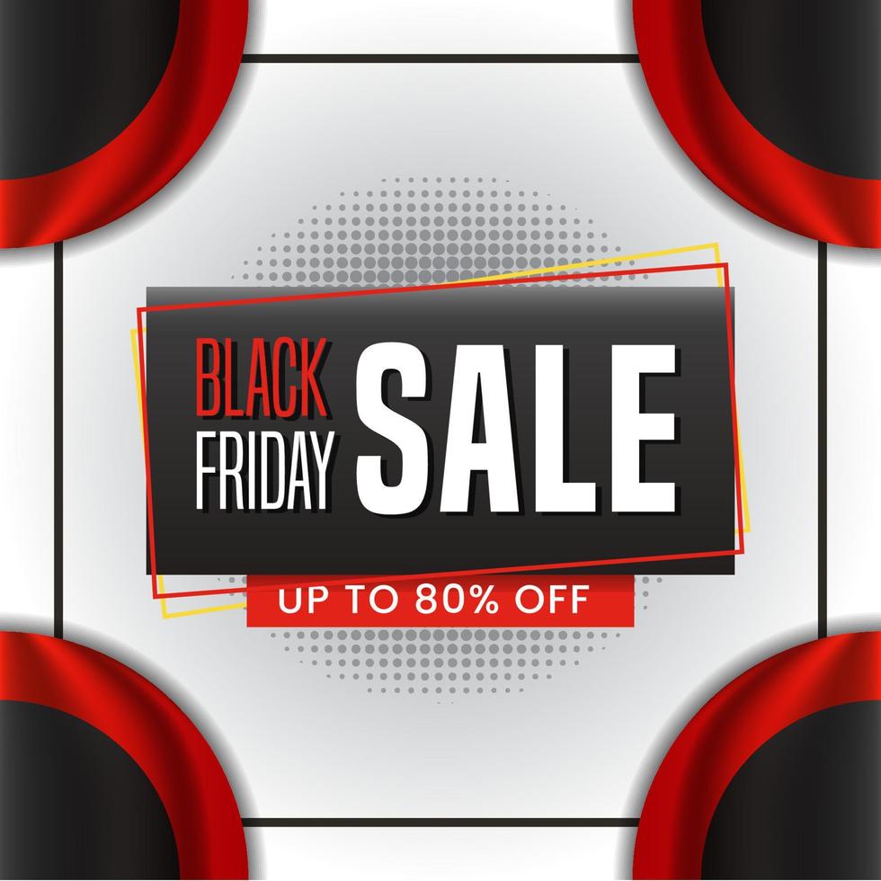 Black friday sale banner with round flag and halftone background design vector