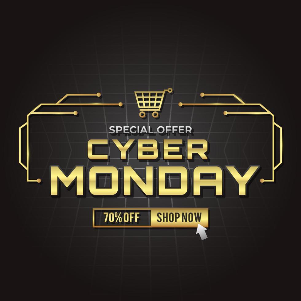 golden and black background of cyber monday vector