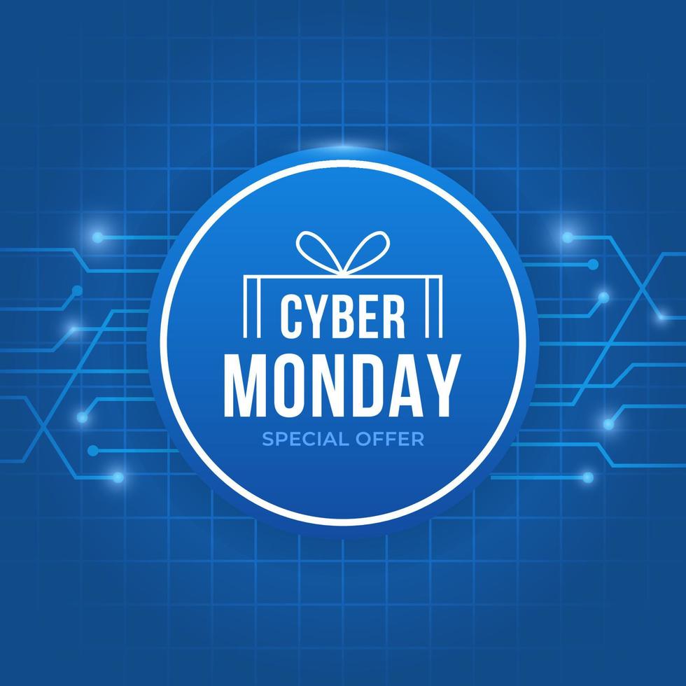 Blue cyber monday background with text inside circle vector