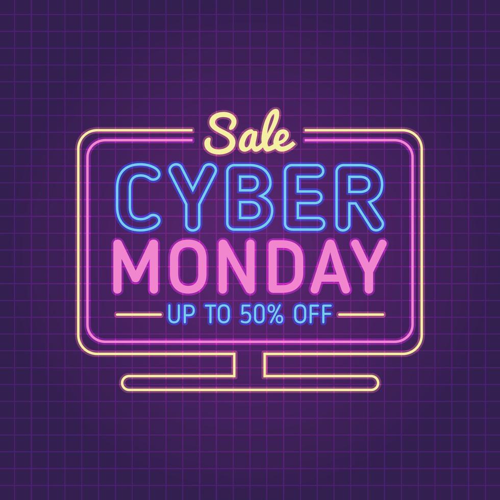 Cyber monday background inside monitor with glowing effect vector