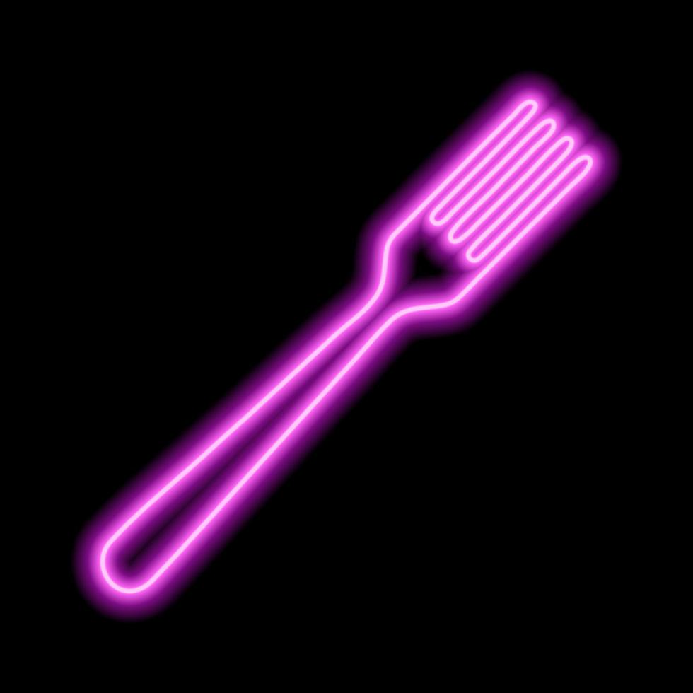 Neon pink fork silhouette on a black background vector