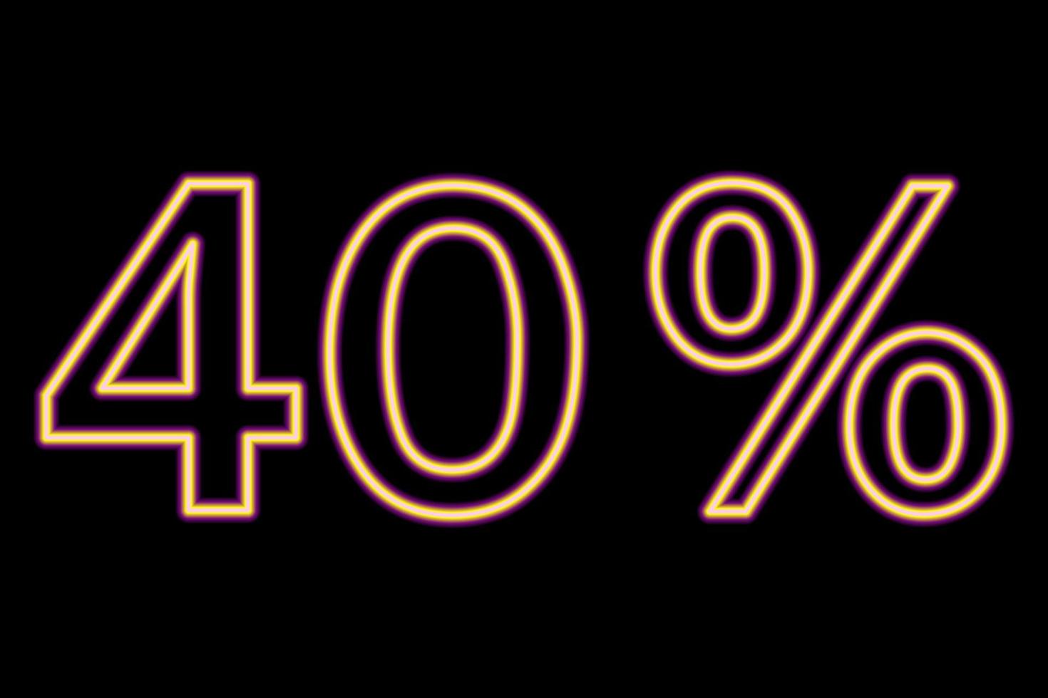 40 percent inscription on a black background. Yellow-purple line in neon style. vector