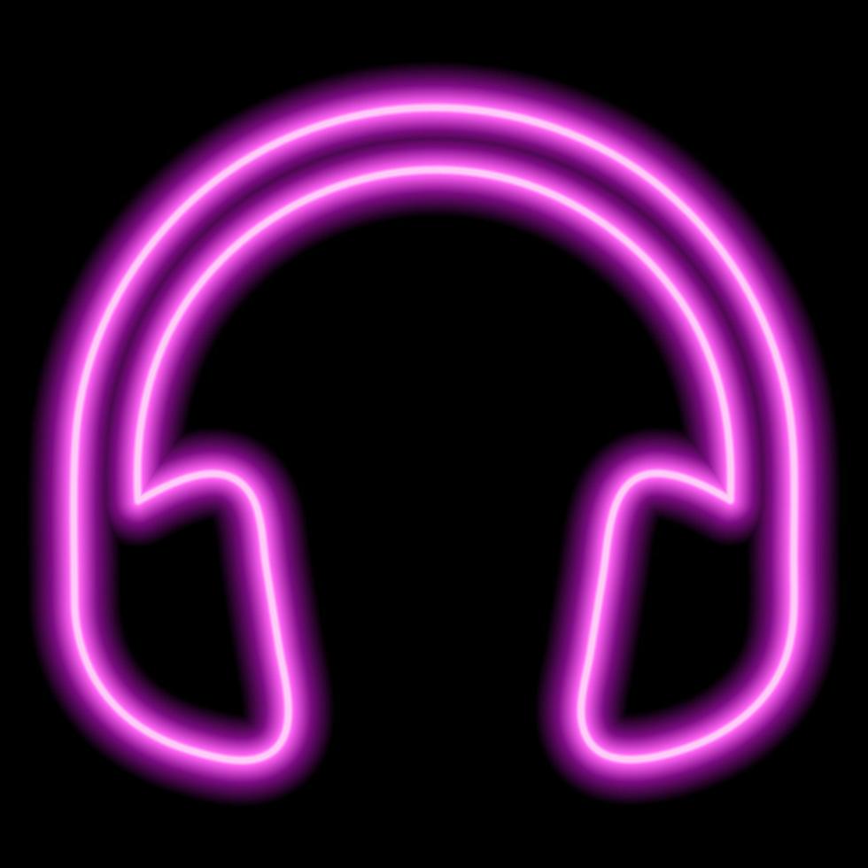 auriculares rosas. contorno de neón sobre un fondo negro. un objeto escuchar musica, jugar vector