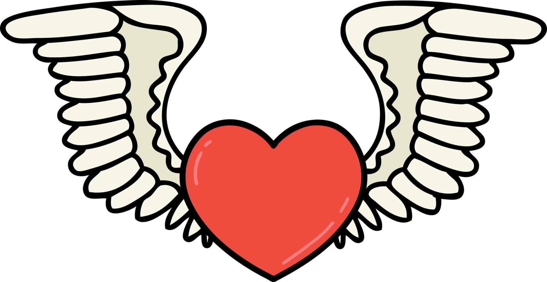 traditional tattoo of a heart with wings vector