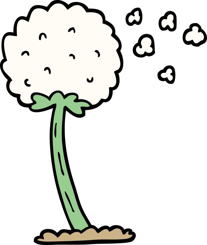 hand drawn doodle style cartoon dandelion blowing in wind vector