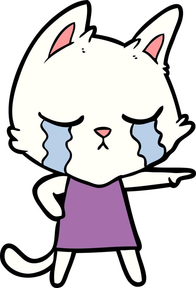 crying cartoon cat in dress pointing vector