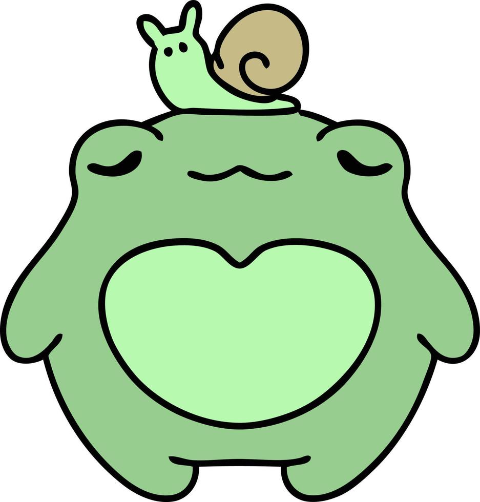 cartoon of a happy frog with a snail on its head 12408414 Vector Art at