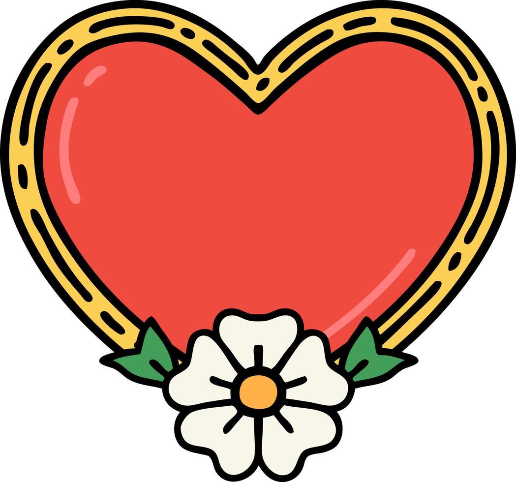 traditional tattoo of a heart and flower vector