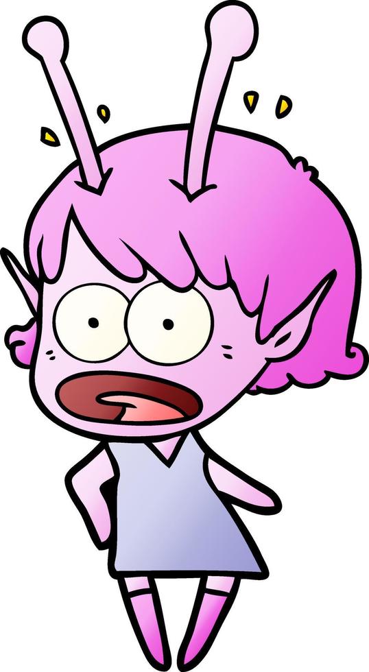 cartoon shocked alien girl vector