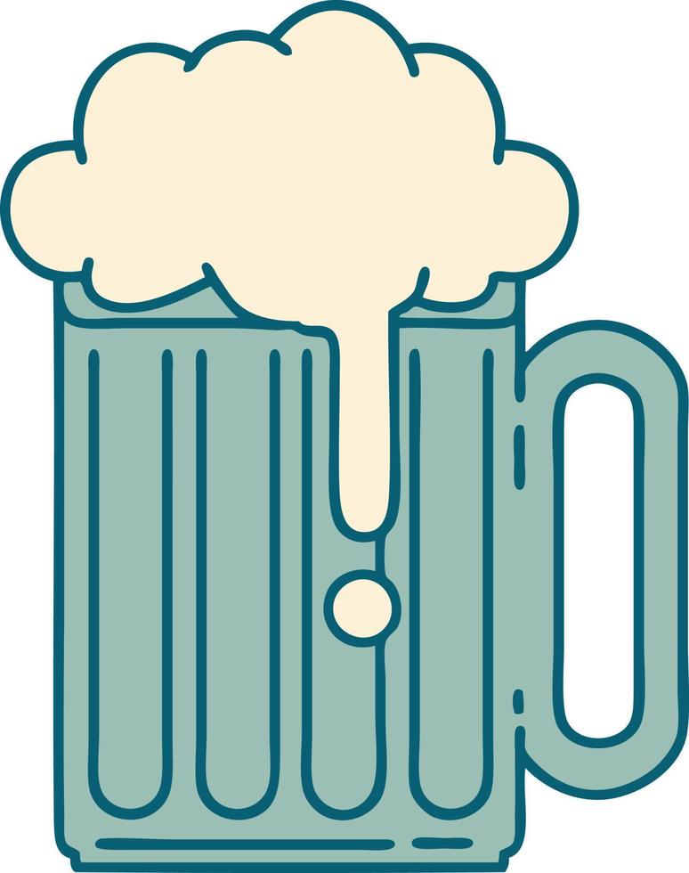 tattoo style icon of a beer tankard vector