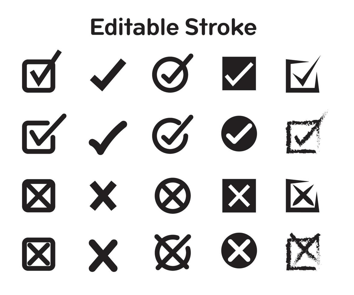 Set of tick check mark icons. Black and white. Sign and symbol vector