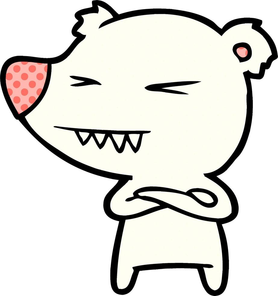 angry polar bear cartoon with folded arms vector