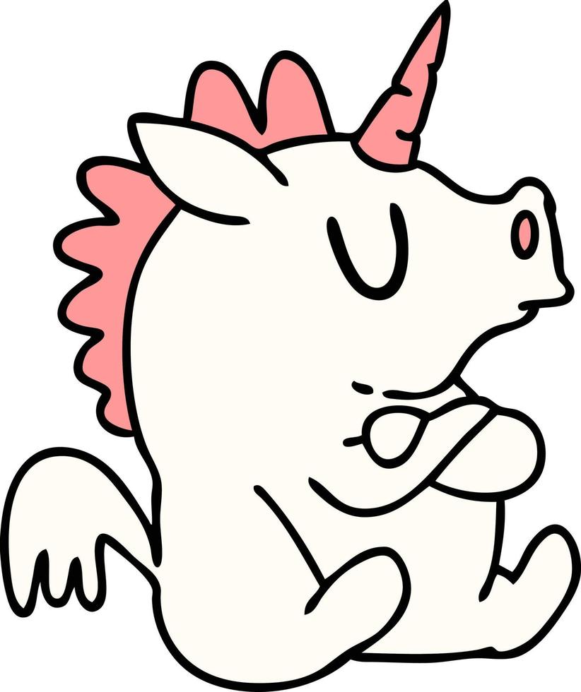 caricatura de un pequeño unicornio terco con los brazos cruzados vector